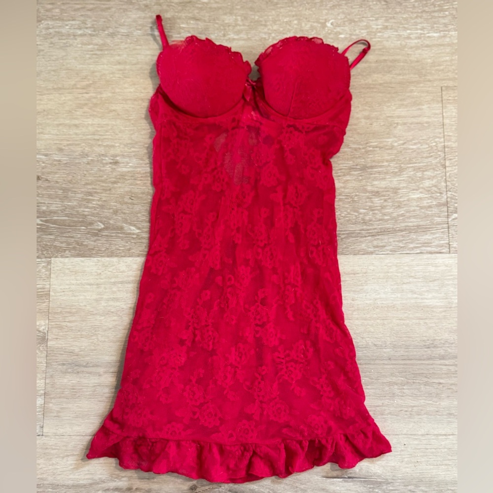 Victoria’s Secret Red Lace Lingerie- 34B - Picture 4 of 9